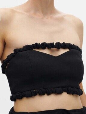Ganni Strapless Crop Top Black Organic Cotton Size 34(2)